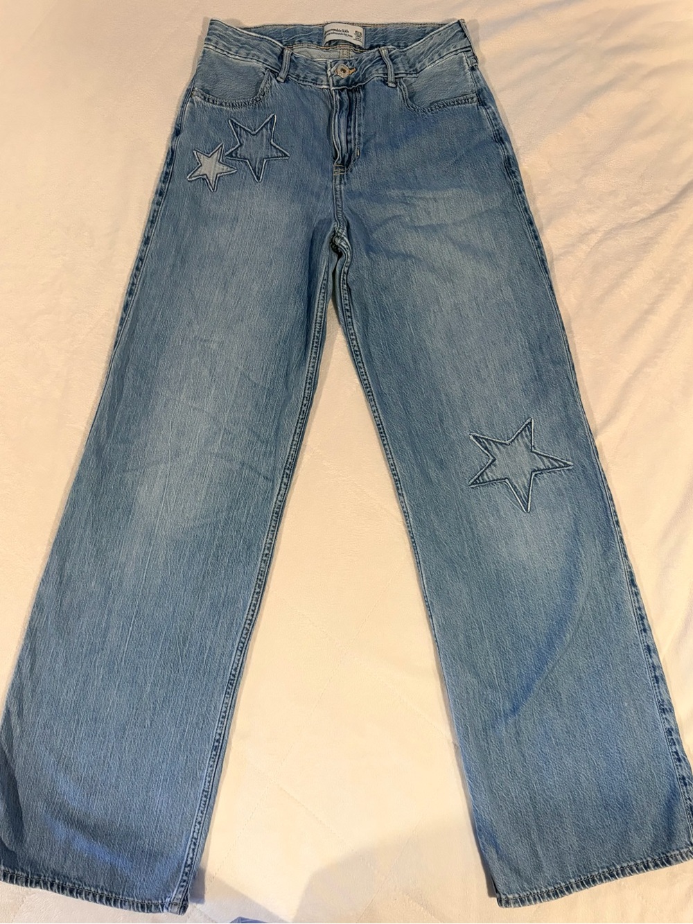 abercrombie kids Light Blue Wide-Leg Jeans with Star Appliqués